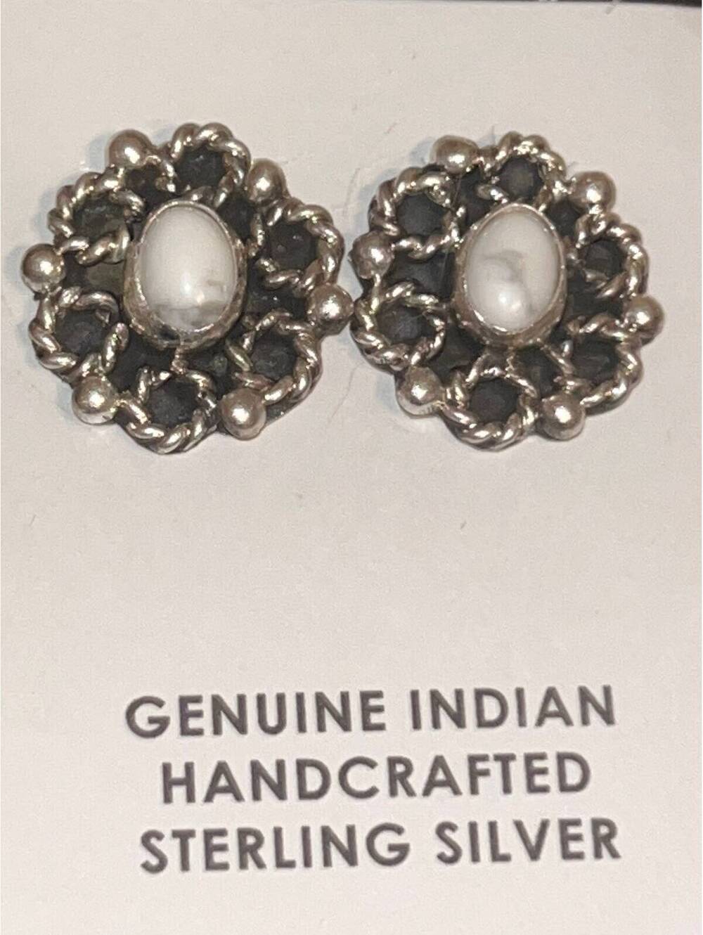 Navajo jewelry handmade sterling silver howlite earrings